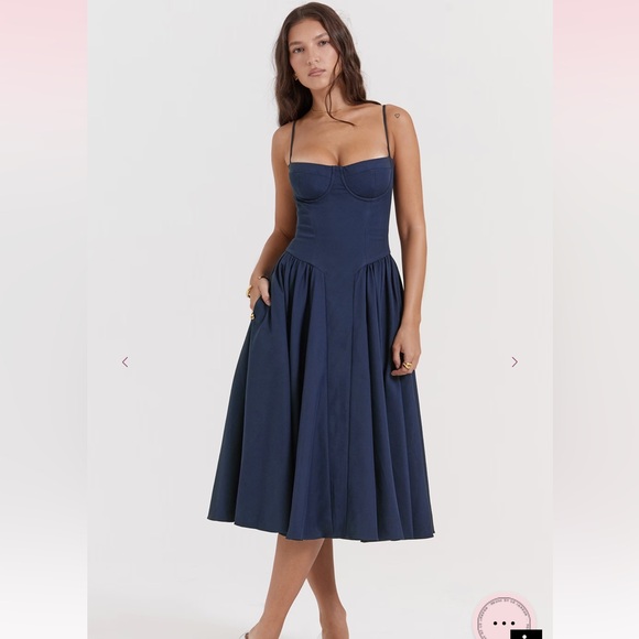 House of CB Blue French Navy Samaria Midi Dress - Picture 13 of 16